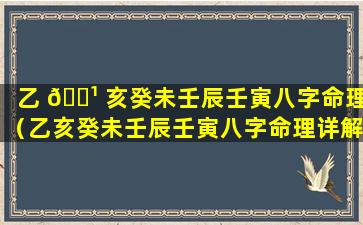 乙 🌹 亥癸未壬辰壬寅八字命理（乙亥癸未壬辰壬寅八字命理详解）